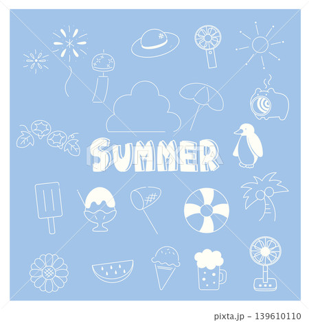 夏のイラスト素材セット アイコンベクター白線画 夏のイラスト素材セット アイコンベクター白線画 139610110