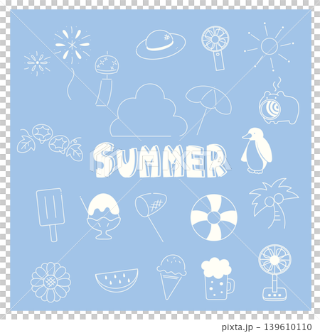 夏のイラスト素材セット アイコンベクター白線画 夏のイラスト素材セット アイコンベクター白線画 139610110