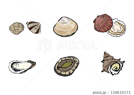 貝類セットのイラスト 海鮮食材素材 貝類セットのイラスト 海鮮食材素材 139610171