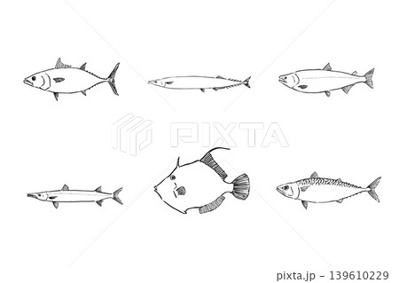 秋が旬の魚セット　海鮮イラスト素材 139610229