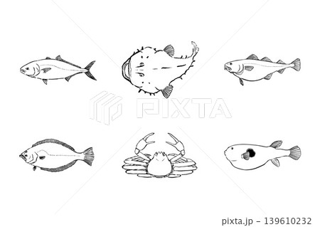 冬が旬の魚セット　海鮮イラスト素材 139610232