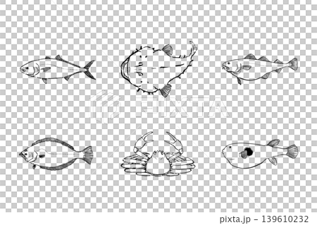 冬が旬の魚セット　海鮮イラスト素材 139610232
