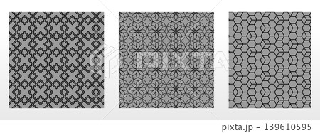 Geometric set of seamless black and gray patterns. Simple vector graphics 139610595