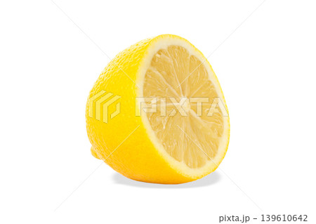 Yellow lemon cut in half displaying juicy inside, PNG Yellow lemon cut in half displaying juicy inside, PNG 139610642