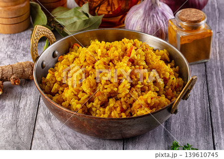 Indian yellow curry rice with tumeric Indian yellow curry rice with tumeric 139610745