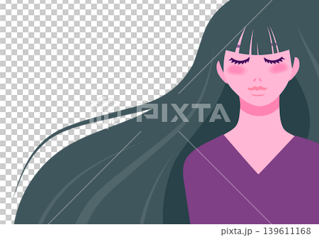 A close-up of a woman with long hair blowing in the wind. 139611168