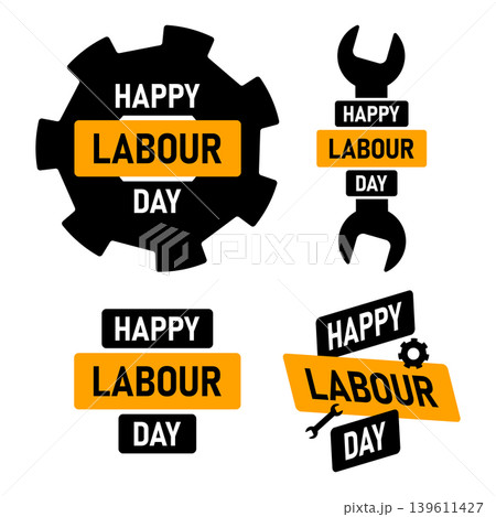 Happy Labour Day vector badges set with industrial tools for greeting cards and banners. Vector illustration Happy Labour Day vector badges set with industrial tools for greeting cards and banners. Vector illustration 139611427