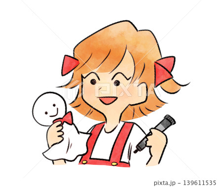 てるてる坊主作る女の子 水彩手書き風 てるてる坊主作る女の子 水彩手書き風 139611535
