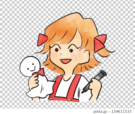 てるてる坊主作る女の子 水彩手書き風 てるてる坊主作る女の子 水彩手書き風 139611535