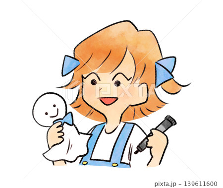 てるてる坊主を作る女の子 139611600