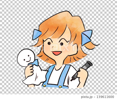 てるてる坊主を作る女の子 139611600