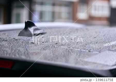 Hydrophobic effect on car paint: Detailed texture of water beads on a metallic surface Hydrophobic effect on car paint: Detailed texture of water beads on a metallic surface 139611758