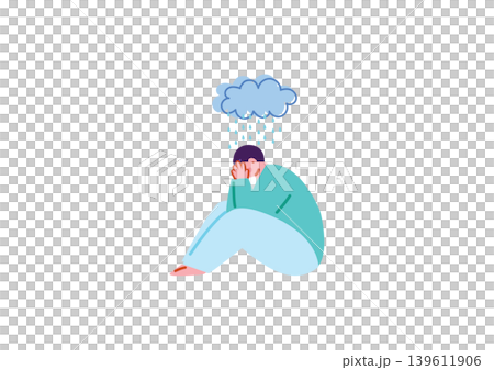 描繪一名男子情緒低落的插圖。 描繪一名男子情緒低落的插圖。 139611906