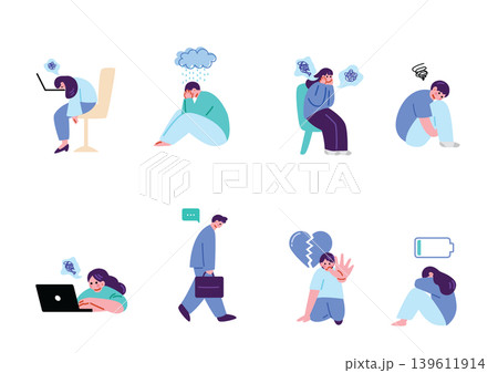 ストレスを抱える人々のイラストセット 139611914