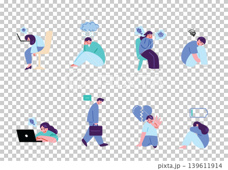 一組描繪人們承受壓力的插圖。 一組描繪人們承受壓力的插圖。 139611914