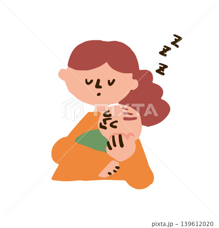 赤ちゃんを抱っこしながら眠るママのイラスト 赤ちゃんを抱っこしながら眠るママのイラスト 139612020