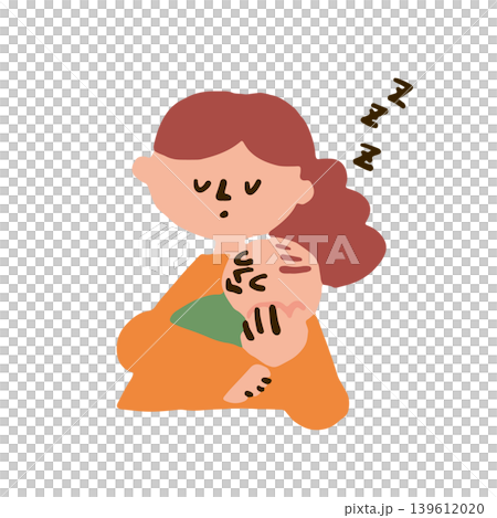 赤ちゃんを抱っこしながら眠るママのイラスト 赤ちゃんを抱っこしながら眠るママのイラスト 139612020