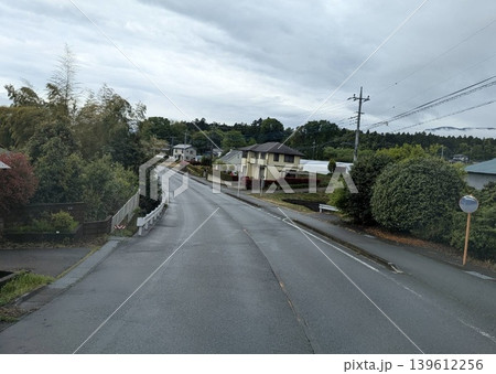 雨上がりの地方住宅地を走る生活道路と曇り空の風景 雨上がりの地方住宅地を走る生活道路と曇り空の風景 139612256