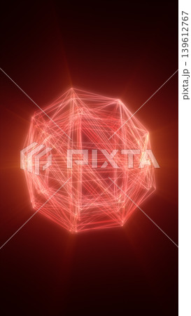Glowing red wireframe polyhedron on a dark background, symbolizing digital networks, geometry, data structures, and futuristic technology. Glowing red wireframe polyhedron on a dark background, symbolizing digital networks, geometry, data structures, and futuristic technology. 139612767