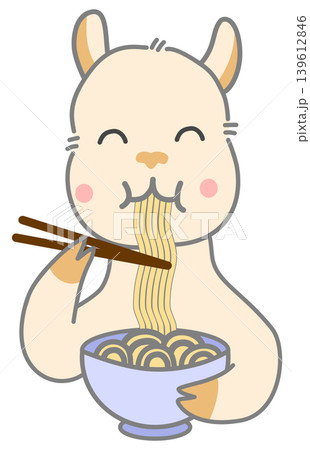 Cute Alpaca Character Eating Noodles with Chopsticks Cute Alpaca Character Eating Noodles with Chopsticks 139612846