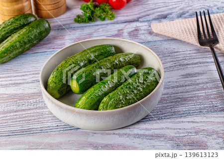 Homemade lightly salted cucumbers snack 139613123