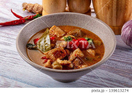 Thai Tom Yum soup with chicken 139613274