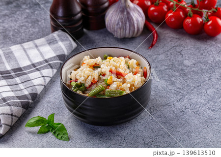 White steamed rice with vegetables White steamed rice with vegetables 139613510