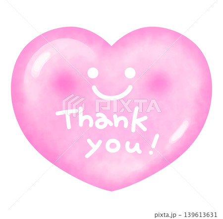 Thank youのメッセージと大きなピンク色のハートのイラスト 139613631