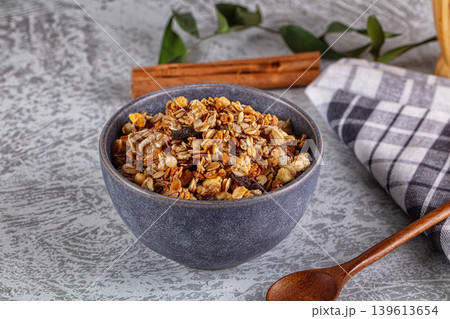 Dry Muesli granola snack with cereal, nuts and berries Dry Muesli granola snack with cereal, nuts and berries 139613654