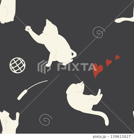 無邪気に遊ぶ猫のパターン 白猫_黒背景 無邪気に遊ぶ猫のパターン 白猫_黒背景 139613827