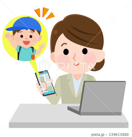 GPSで子供を見守る女性 イラスト GPSで子供を見守る女性 イラスト 139613880