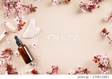 Spa Skincare Frame with Cherry Blossoms and Copy Space 139613961