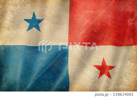 Old vintage flag of Panama, worn and stained Old vintage flag of Panama, worn and stained 139614091