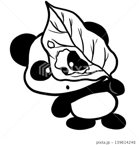 Cute panda holding a large leaf cartoon outline illustration Cute panda holding a large leaf cartoon outline illustration 139614248