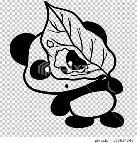 Cute panda holding a large leaf cartoon outline illustration Cute panda holding a large leaf cartoon outline illustration 139614248