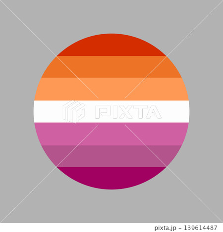 Lesbian Pride flag with seven stripes banner, button, badge in circle shape. Lesbian flag round icon, background, sticker. Lesbian Pride flag with seven stripes banner, button, badge in circle shape. Lesbian flag round icon, background, sticker. 139614487