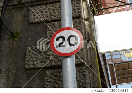 Assorted road signs being used in a UK town in 2026, some temporary some permanent. Including sign for diversions and walkways Assorted road signs being used in a UK town in 2026, some temporary some permanent. Including sign for diversions and walkways 139614811