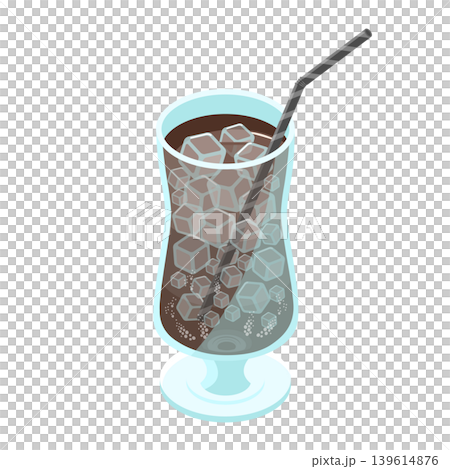 Vector illustration of a cold cola in a glass filled with ice. Vector illustration of a cold cola in a glass filled with ice. 139614876