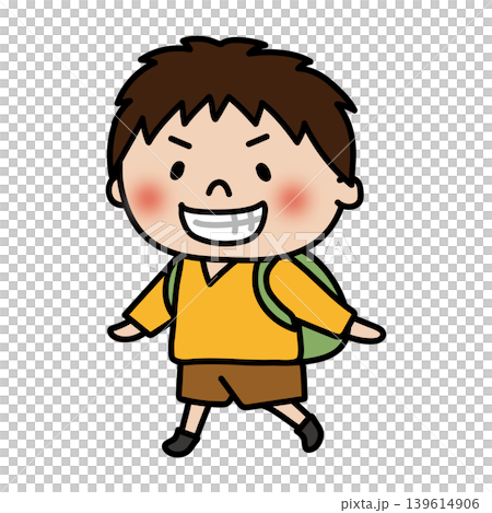 A lively and mischievous boy traveling with a backpack on his back. A lively and mischievous boy traveling with a backpack on his back. 139614906