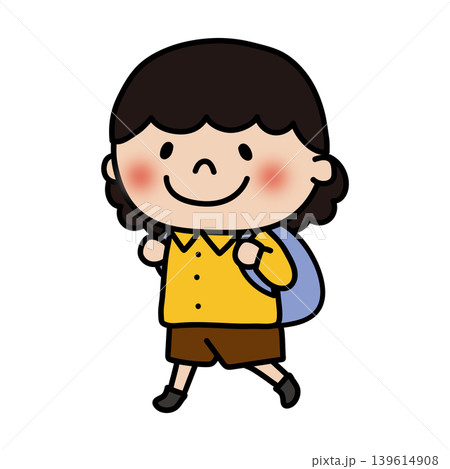 リュックサックを背負って旅行するふわふわの天パの子供(女の子) リュックサックを背負って旅行するふわふわの天パの子供(女の子) 139614908