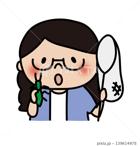 虫取りをする眼鏡を掛けた三つ編みの子供(女の子) 虫取りをする眼鏡を掛けた三つ編みの子供(女の子) 139614978