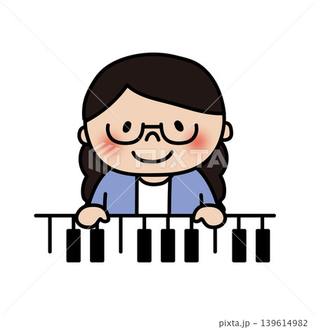 ピアノを弾く眼鏡を掛けた三つ編みの子供(女の子) ピアノを弾く眼鏡を掛けた三つ編みの子供(女の子) 139614982