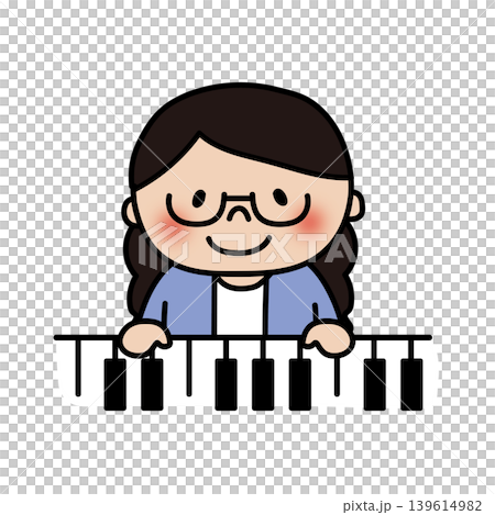 ピアノを弾く眼鏡を掛けた三つ編みの子供(女の子) ピアノを弾く眼鏡を掛けた三つ編みの子供(女の子) 139614982