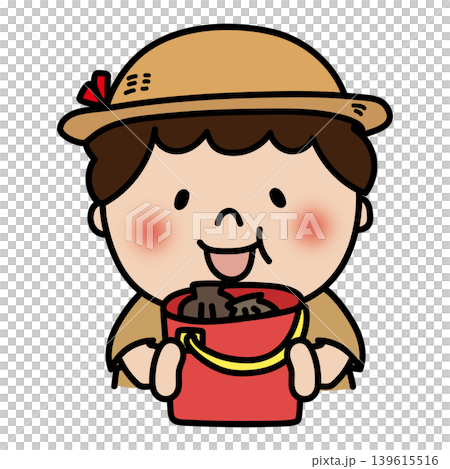 潮干狩りをするぽっちゃりした天パの子供（男の子） 139615516