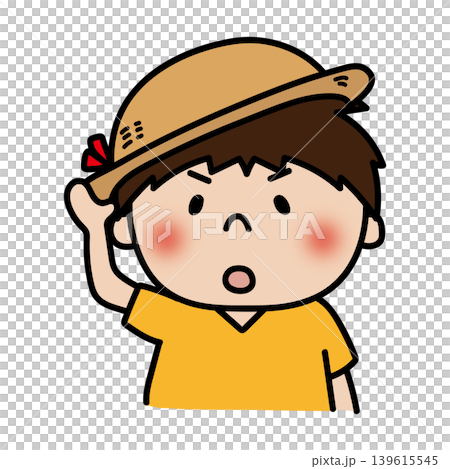 活潑頑皮、戴著草帽的男孩。 139615545
