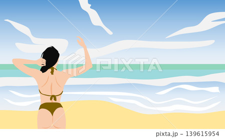 水着を着た女性が浜辺にいるイラスト 水着を着た女性が浜辺にいるイラスト 139615954