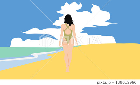 水着を着た女性が浜辺にいるイラスト 水着を着た女性が浜辺にいるイラスト 139615960