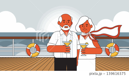 Elderly Couple on Cruise Ship Deck Elderly Couple on Cruise Ship Deck 139616375