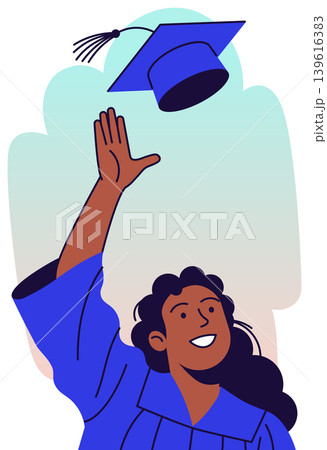 Graduate Catching Blue Cap in Blue Gown 139616383