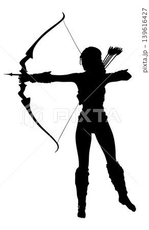 Silhouette of Archer Woman with Bow and Quiver Silhouette of Archer Woman with Bow and Quiver 139616427